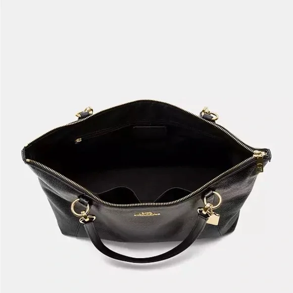 Coach Ava Crossgrain Leather Tote Bag with Metal Tag in Navy - Picture 3 of 6